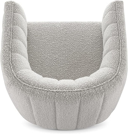 CHERS Rivet Mid-Century Modern Swivel Armchair, Bouclé Fabric Channel-Tufted Accent Chair, 360-Degree Rotating Lounge Chair with Ergonomic Design for Living Room, Bedroom, Home Theater, Light Gray