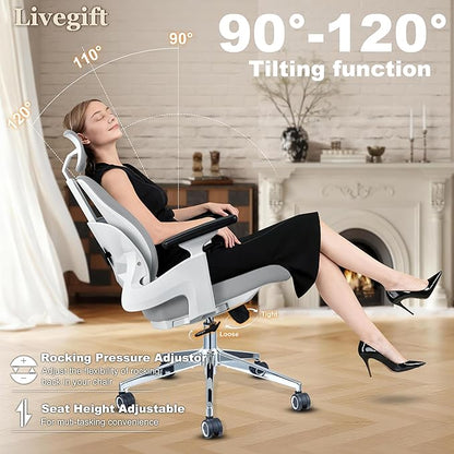 Ergonomic Office Chair Desk Chair Dual-backrest Computer Chair with Flexible Lumbar Support and Adjustable Height, 500lbs Extra Wide Seat with Wheels, for Home & Office Use Grey