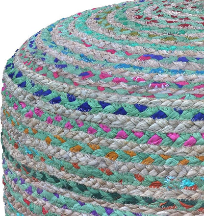 SIMPLIHOME Margo Boho Round Pouf in Green Braided Jute for the Living Room, Bedroom and Kids Room