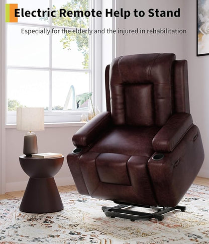 GarveeHome Power Lift Recliner Chair - Heat and Massage, Adjustable Back and Legs, PU Leather Electric Lift Chair Designed for The Elderly and People with Mobility impaired
