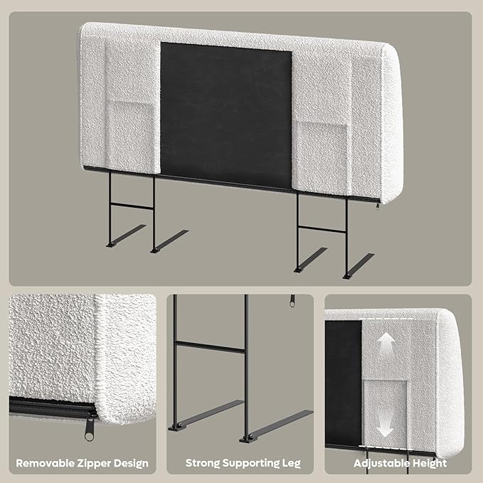 4.7" Upholstered Headboard for Full Size Bed, Height Adjustable and Ergonomic Headboard, Easy Assemble, Sturdy and Durable, Teddy Velvet, Beige