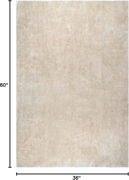 nuLOOM 3' x 5' Cozy Plush SuperiorWash Area Rug, Machine Washable, Non-Slip, Soft Fluffy Shag Carpet for Living Room Bedroom Kids Room Nursery Home Decor, Loni Cream