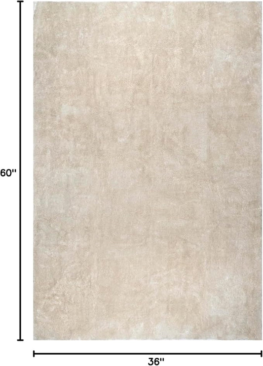 nuLOOM 3' x 5' Cozy Plush SuperiorWash Area Rug, Machine Washable, Non-Slip, Soft Fluffy Shag Carpet for Living Room Bedroom Kids Room Nursery Home Decor, Loni Cream
