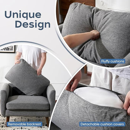ELUCHANG Accent Chair Set of 1, Oversized Mid Century Modern Arm Chair, Soft Linen Fabric Sofa Chairs Upholstered Comfy Chair for Living Room Bedroom Apartment (Grey)