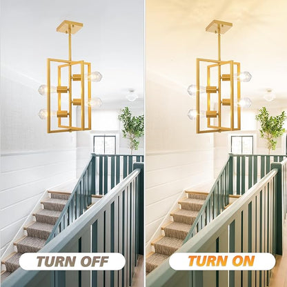 Farmhouse Kitchen Island Lighting: 4-Light Frosted Gold Chandeliers for Dining Room, Rustic Industrial Dining Room Light Fixtures, for Living Room, Bedroom, Foyer, Entryway, Staircase