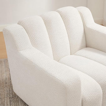 VANOMi Oversized Accent Chair, Modern Living Room Chairs, Comfy Boucle Fabric Upholstered Armchair for Bedroom, Office, Waiting Room (White Boucle)