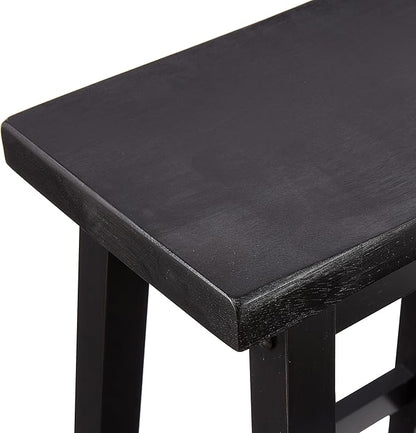 Amazon Basics Solid Wood Saddle-Seat Kitchen Counter Barstool with Footrest, Easy Assembly - 24-Inch Height - Black - Set of 2