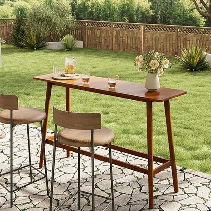 LITTLE TREE 63" Bar Table, Counter Height Table with Solid Wood Legs, Retro Long Kitchen Bar Table for Home Kitchen, Dining Room, Living Room, Bistro, Balcony,Pub (Rustic Brown)