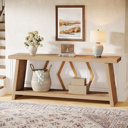 Tribesigns 70.86-Inch Extra Long Console Table for Living Room, 2-Tier Sofa Table Behind Couch with Storage, Wooden Console for Entryway Hallway, Light Oak Brown