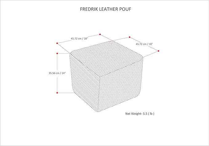 SIMPLIHOME Fredrik Boho Square Pouf in Cream Woven Genuine Leather for the Living Room, Bedroom and Kids Room