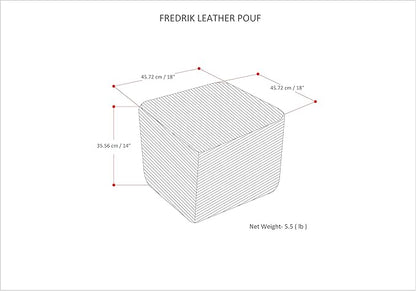 SIMPLIHOME Fredrik Boho Square Pouf in Grey Woven Genuine Leather for the Living Room, Bedroom and Kids Room