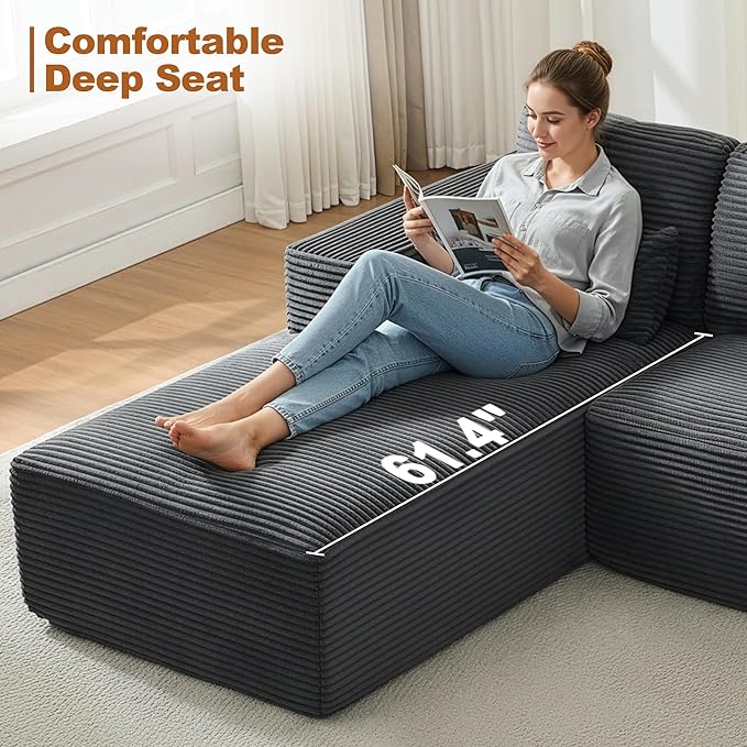 106" Cloud Modular Sectional Sofa Couch with L-Shape Chaise,Modern Boneless Sectional Couch with Deep Seat,Upholstered Couches for Living Room Bedroom,No Assembly Required,Dark Grey