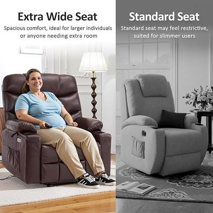 MCombo Oversized Power Lift Recliner Chair with Extended Footrest for Elderly People, Faux Leather R7289 (Dark Brown, Oversize)
