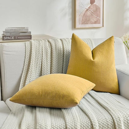 FUTEI Mustard Yellow Decorative Throw Pillow Covers 20x20 Inch Set of 2,Soft Cozy Wheat Ear Striped Patterns Cushion Cases,Modern Home Decor for Couch Bed Living Room