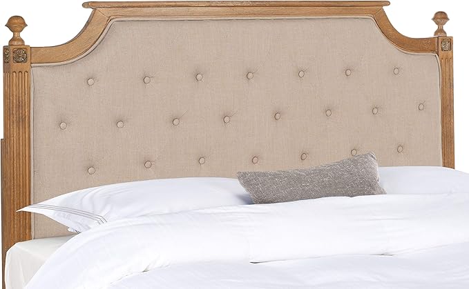 SAFAVIEH Home Collection Tufted Linen Headboard, QUEEN, Taupe/Rustic Oak