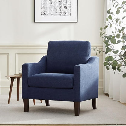 VKNOW Mid Century Modern Accent Chairs Set of 2, Upholstered Living Room Chairs Armchair for Bedroom, Comfy Reading Accent Chairs with Wood Legs for Living Room, Navy Blue
