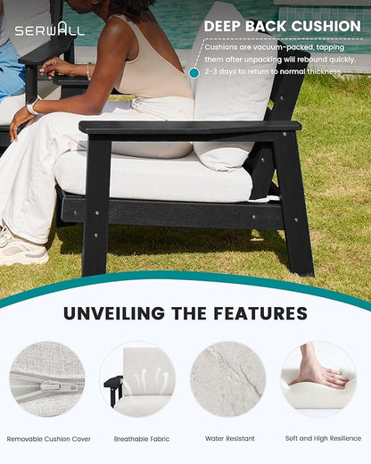 SERWALL Patio Conversation Sets, 7 Piece, Black Frame with Khaki Cushions