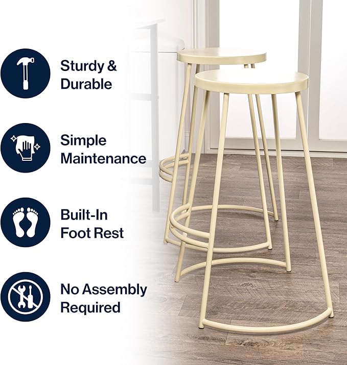 JONATHAN Y BSL1001D Hula 28.75" Modern Designer Iron Curved Backless Bar Stool for Home, Kitchen, Dining Room, Workspaces, Cafes and Resturants, Almond Frame