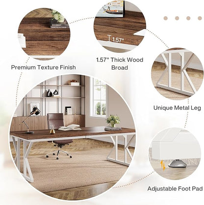 Tribesigns 78.74-Inch Large Executive Desk, Industrial Home Office Computer Desk, Simple Long Writing Study Table Business Furniture (Rustic Brown/White)