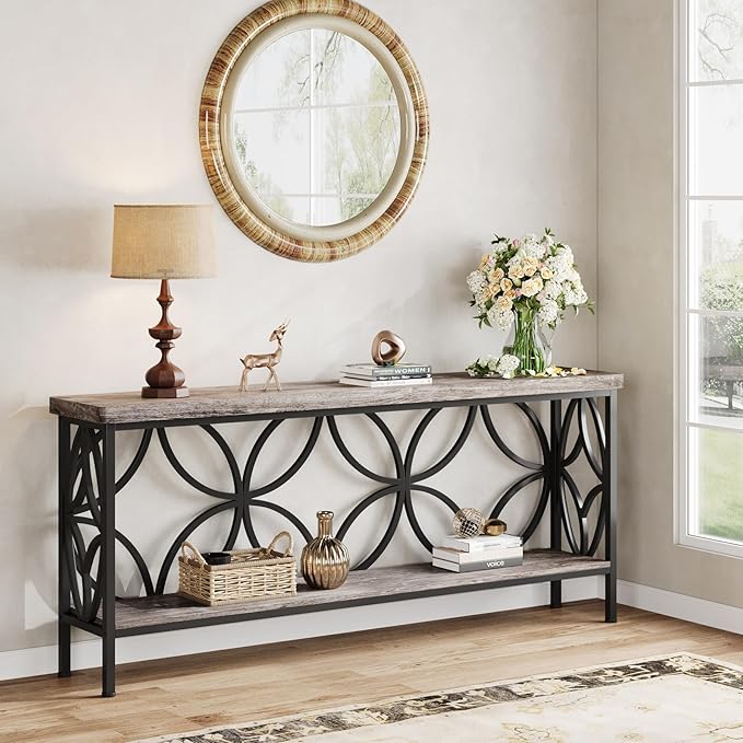 Tribesigns 70.9-Inch Narrow Sofa Table, 2-Tier Industrial Console Table Behind Couch, Long Entry Tables with Storage for Entryway, Living Room, Foyer, Hallway, Grey