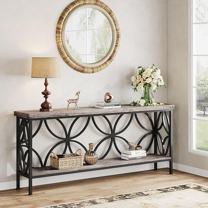 Tribesigns 70.9-Inch Narrow Sofa Table, 2-Tier Industrial Console Table Behind Couch, Long Entry Tables with Storage for Entryway, Living Room, Foyer, Hallway, Grey