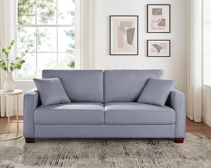 VANOMi Loveseat Couches for Living Room, Modern Sofas & Couches with Cushion & 2 Pillow, Comfy Linen Loveseat Sofa for Small Space, Office, Apartment, Light Grey