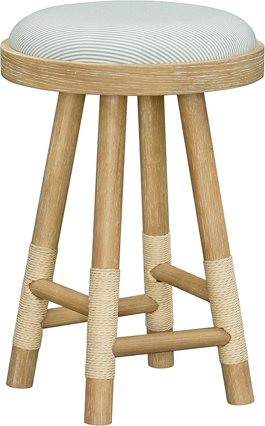 Livabliss x Becki Owens Esmarca Modern Coastal Stool, Blue/Tan, 26" H 17" W 17" D