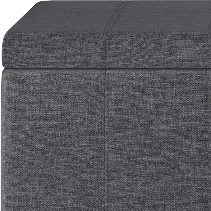 SIMPLIHOME Dover 36 inch Wide Contemporary Rectangle Storage Ottoman Bench in Slate Grey Linen Look Fabric, Assembled, for the Living Room, Entryway and Family Room
