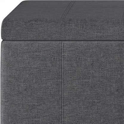 SIMPLIHOME Dover 36 inch Wide Contemporary Rectangle Storage Ottoman Bench in Slate Grey Linen Look Fabric, Assembled, for the Living Room, Entryway and Family Room