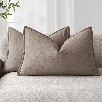 Foindtower Pack of 2, Decorative Linen Soild Throw Pillow Covers Accent Lumbar Cushion Case Boho Farmhouse Pillowcase for Chair Couch Sofa Bedroom Living Room Home Decor 12 x 20 Inch Brown Tan