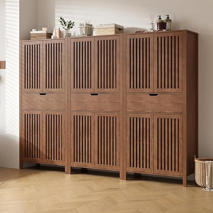 Set of 3 Rustic Brown 69" Tall Farmhouse Storage Cabinet with Drawer & Adjustable Shelves, Grille Door Organizer Unit, Anti-Tip Design for Bathroom,Kitchen,Living Room