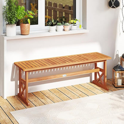 Tangkula Outdoor Acacia Wood Bench, Backless Patio Dining Bench with Slatted Seat & 800 lbs Weight Capacity, Outside Loveseat Seating Furniture for Porch, Garden, Balcony & Backyard