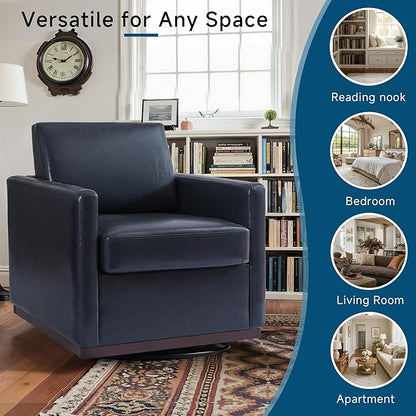 Pia Ricco Easy to Clean PU Swivel Barrel Chair Set of 2, Modern Faux Leather Accent Armchair, Mid-Century Style for Living Room & Office, Vegan Leather, Navy