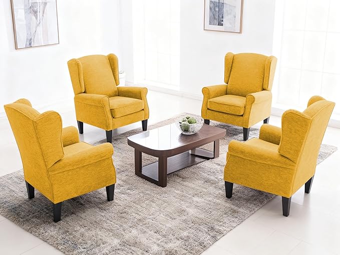 Accent Chair for Living Room Set of 2, High Back Reading Armchairs with Removable Seat Cushion, Mid-Century Single Couch in Fabric, Modern Ergonomic Wingback Chair for Bedroom,Club, Balcony