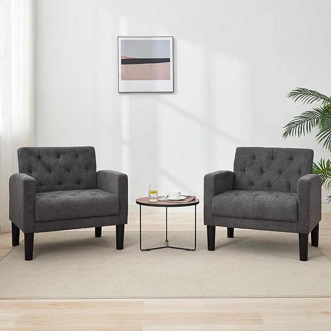 TYBOATLE Accent Chairs Set of 2, Mid Century Modern Upholstered Tufted Living Room Chair for Bedroom, Armchair for Waiting Room, Reading Chair for Office, Grey