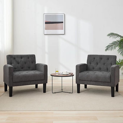TYBOATLE Mid-Century Fabric Tufted Accent Living Room Armchairs, Comfy Modern Upholstered Bedroom Office Armchair, Reading Chair