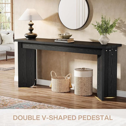 Tribesigns 70.9-Inch Extra Long Console Table, Farmhouse Sofa Console Table with Widened Tabletop, Entryway Accent Tables with Sturdy Double Pedestal for Living Room (Black)