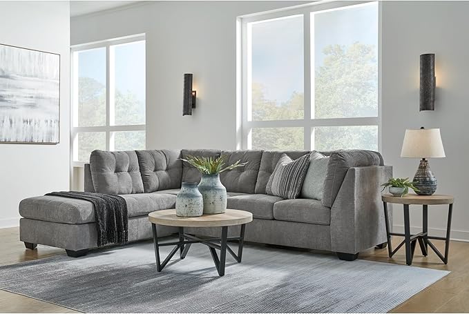 Signature Design by Ashley Marleton Contemporary Left-Arm Facing Tufted 2-Piece Sectional with Chaise and Loose Seat Cushions, Light Gray