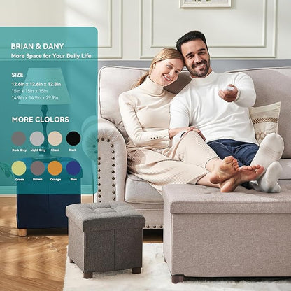 BRIAN & DANY Small Ottoman with Storage, Small Storage Ottoman, Folding Foot Stool with Wood Legs for Living Room and Bedroom Linen Rest Seat, 12.6"x12.6"x12.8" - Beige
