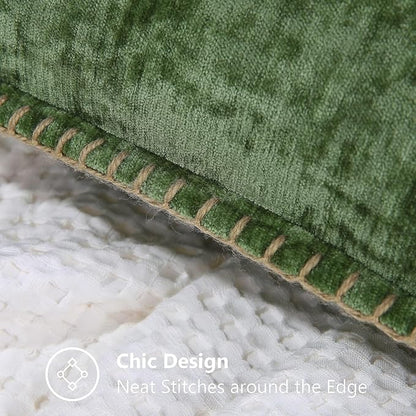 decorUhome Christmas Chenille Soft Throw Pillow Covers 16x16 Set of 2, Farmhouse Velvet Neutral Decorative Euro Fall Pillow Covers with Stitched Edge for Couch Sofa Bed Home Decor, Forest Elf