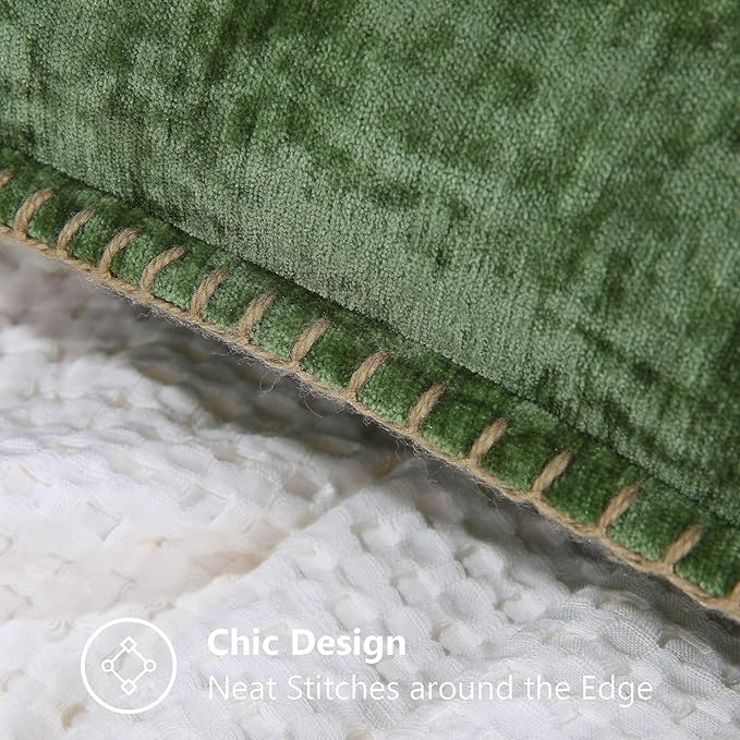 decorUhome Christmas Chenille Soft Throw Pillow Covers 20x20 Set of 2, Farmhouse Velvet Neutral Decorative Euro Fall Pillow Covers with Stitched Edge for Couch Sofa Bed Home Decor, Forest Elf