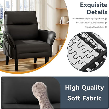 HAOBO Home Modern Black Accent Chair Upholstered Faux Leather Armchair for Bedroom Living Room Chairs Office Chair Leisure Chairs Set of 2