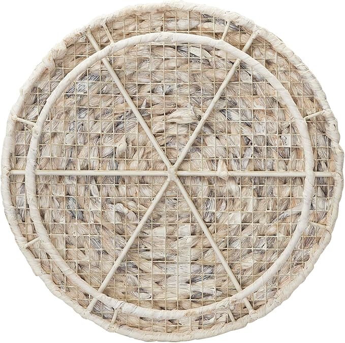 Household Essentials Handwoven Water Hyacinth Barrel Wicker Storage Basket Side Table, Cream Finish