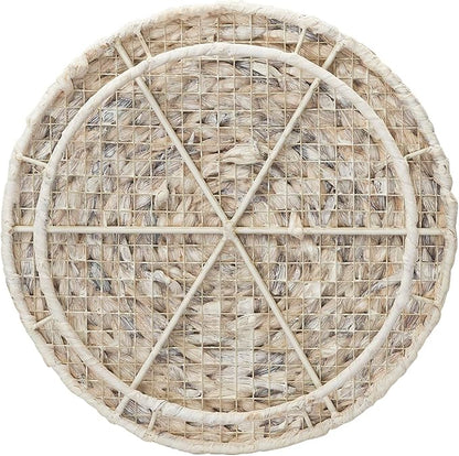 Household Essentials Handwoven Water Hyacinth Barrel Wicker Storage Basket Side Table, Cream Finish