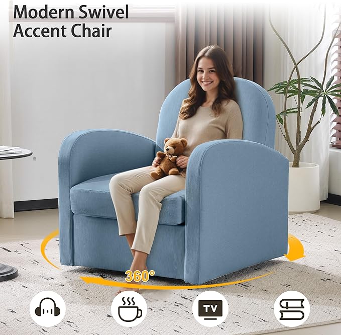 MELLCOM Swivel Accent Chair with Hidden Storage Set of 2, Comfy Chenille Fabric Upholstered Leisure Armchair with Lumbar Pillow and Side Pocket for Living Room Bedroom Reception Room and Office