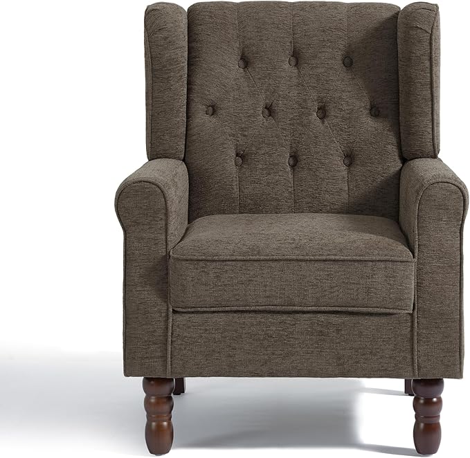 UIXE High Back Accent Chairs Set of 2, Fabric Upholstered Armchair Wingback Arm Club Chair for Living Room, Comfy Single Sofa Bedroom Reading Seat with Solid Wood Legs - Taupe