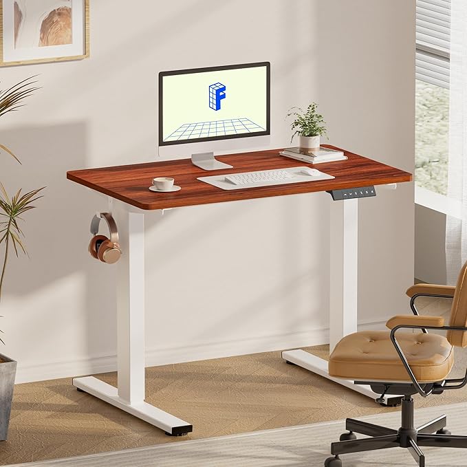 FLEXISPOT EN1 One-Piece Standing Desk 40"x24" Mahogany - 1" Thick Desktop, Home Office Use, Height Adjustable with 4 Memory Presets, Supports Multiple Monitors, 2 Packages