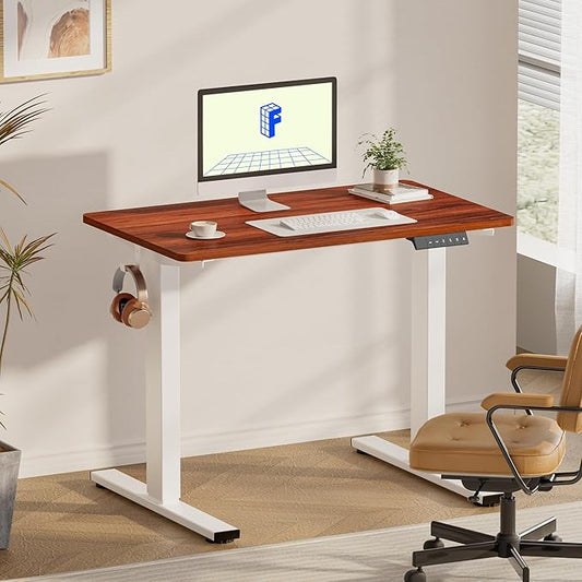 FLEXISPOT EN1 One-Piece Standing Desk 40"x24" Mahogany - 1" Thick Desktop, Home Office Use, Height Adjustable with 4 Memory Presets, Supports Multiple Monitors, 2 Packages