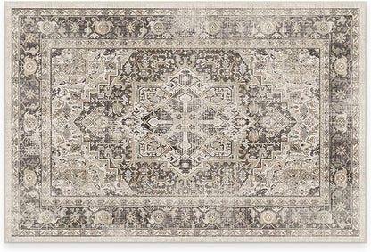 RUGGABLE Washable Vintage Area Rug – Kamran Hazel 2x3, Stain-Resistant, Non-Slip – Small Machine Washable Rugs for Living Room, Bedroom, Hallway, Entryway & Bathroom–with Cushioned Pad