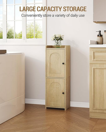Bathroom Storage Cabinet, Corner Floor Cabinet with 2 Doors and Adjustable Shelf, Narrow Toilet Paper Cabinets, Bathroom Organizer for Small Spaces, 7.9" D x 9.8" W x 29.5" H Yellow